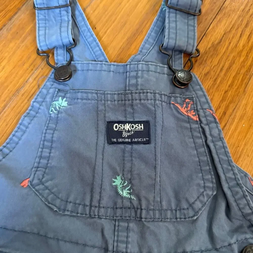 OshKosh B’gosh 24M Dinosaur Embroidered Toddler Boys Blue Cotton Overalls